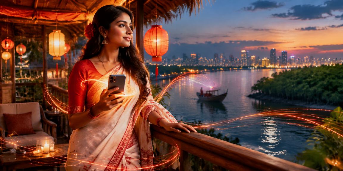 সুন্দরবন এলাকায় পহেলা বৈশাখে মোবাইলে cc4444 পেমেন্ট করছেন একজন ব্যবহারকারী